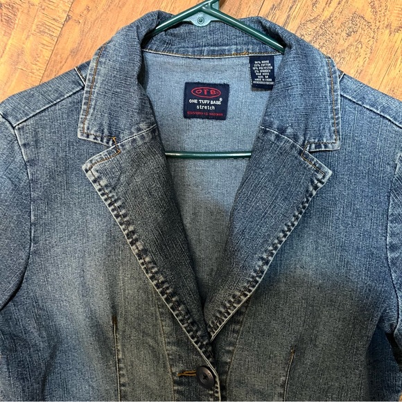 OTB stretch Jean blazer Y2K button up fitted dark wash denim vintage size med - Picture 5 of 16